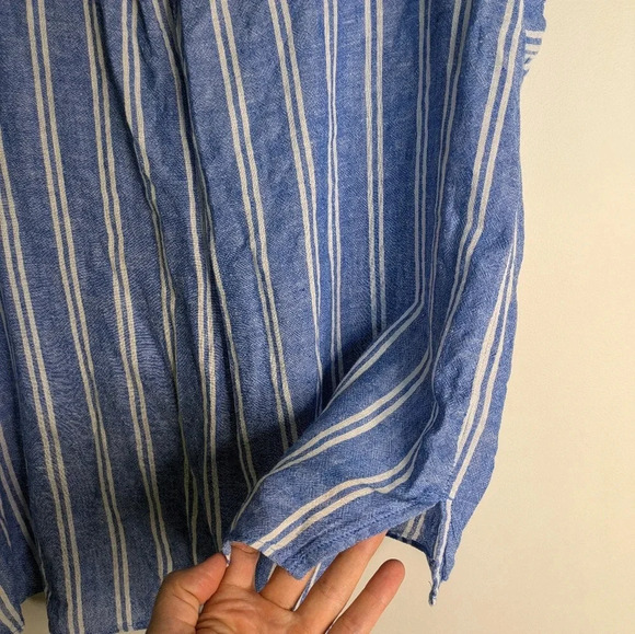 Jach's Girlfriend New York Linen Blend Nautical Striped  Tie Front Button Up - Picture 10 of 10